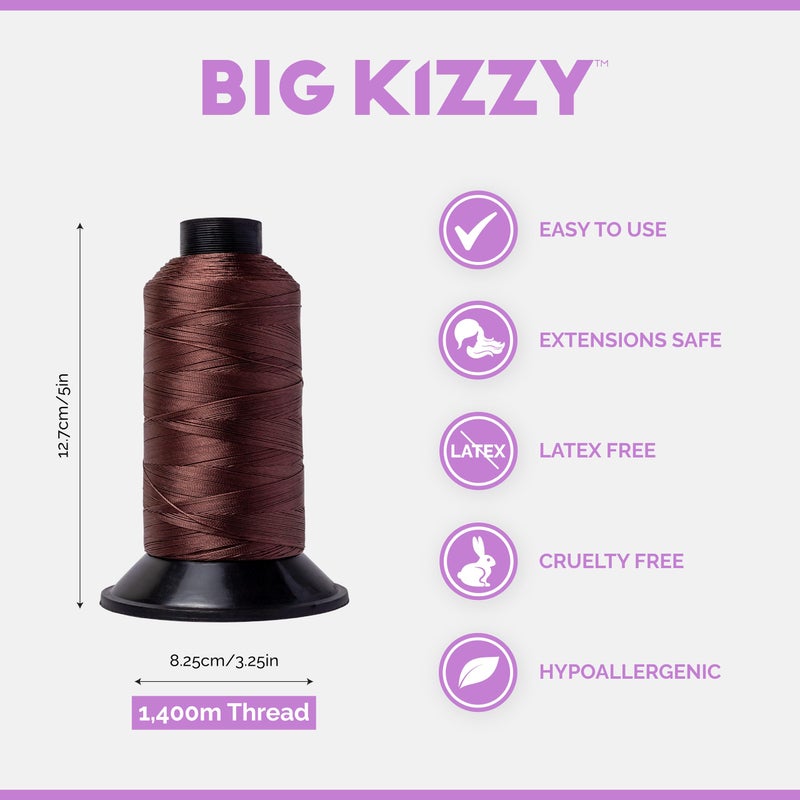 Big Kizzy Light Brown 1400M Nylon Thread For Hair Extensions  Sew In Human Hair Weft And Wigs - Non-Slip And Comfortable Hold For Hand And Machine Tied Weft - Image 2