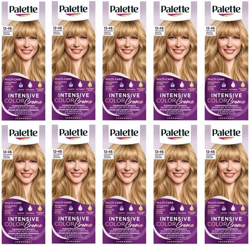 Palette Intensive Colour Cream 1246 BW12 Natural Light Blonde Hair Colour Full Box with English Instruction Leaflet Pack of 10