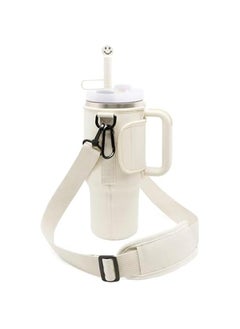 HOOKOR Water Bottle Carrier Bag for Stanley 30/40oz Tumbler with Handle, Water Bottle Holder Pouch with Adjustable Shoulder Strap & Straw Cover for Hiking Travelling Camping (Beige)  - Image 1