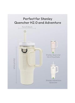 HOOKOR Water Bottle Carrier Bag for Stanley 30/40oz Tumbler with Handle, Water Bottle Holder Pouch with Adjustable Shoulder Strap & Straw Cover for Hiking Travelling Camping (Beige)  - Image 2