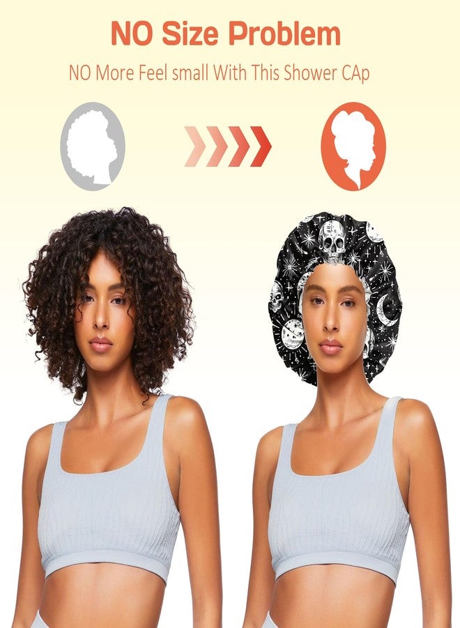 BHAHB Shower Cap Reusable Double Layer Adjustable Elastic Waterproof EVA Hair Bath Caps for Women Girls Cute Aesthetic-Skull - Image 5