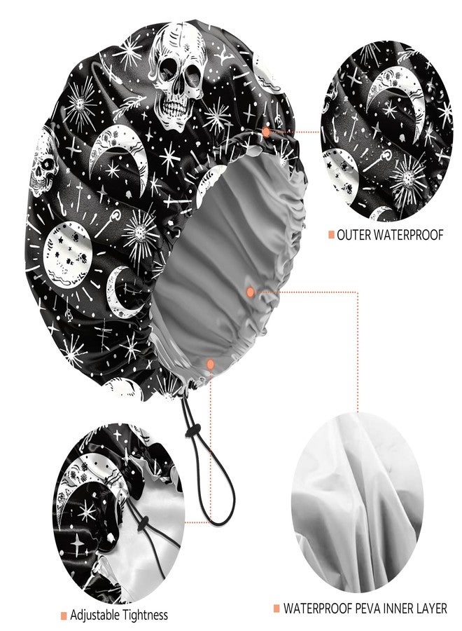 BHAHB Shower Cap Reusable Double Layer Adjustable Elastic Waterproof EVA Hair Bath Caps for Women Girls Cute Aesthetic-Skull - Image 3