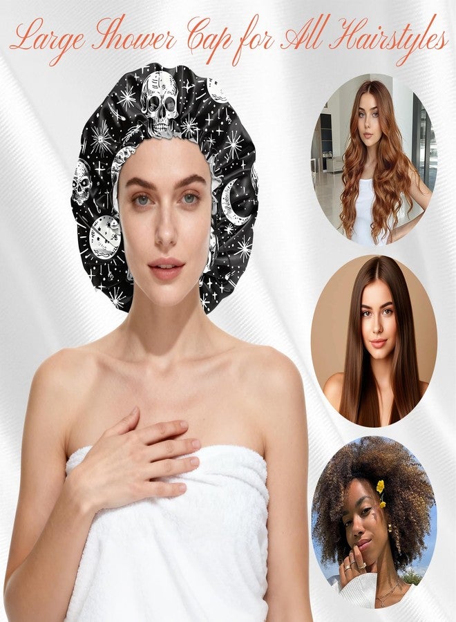 BHAHB Shower Cap Reusable Double Layer Adjustable Elastic Waterproof EVA Hair Bath Caps for Women Girls Cute Aesthetic-Skull - Image 4