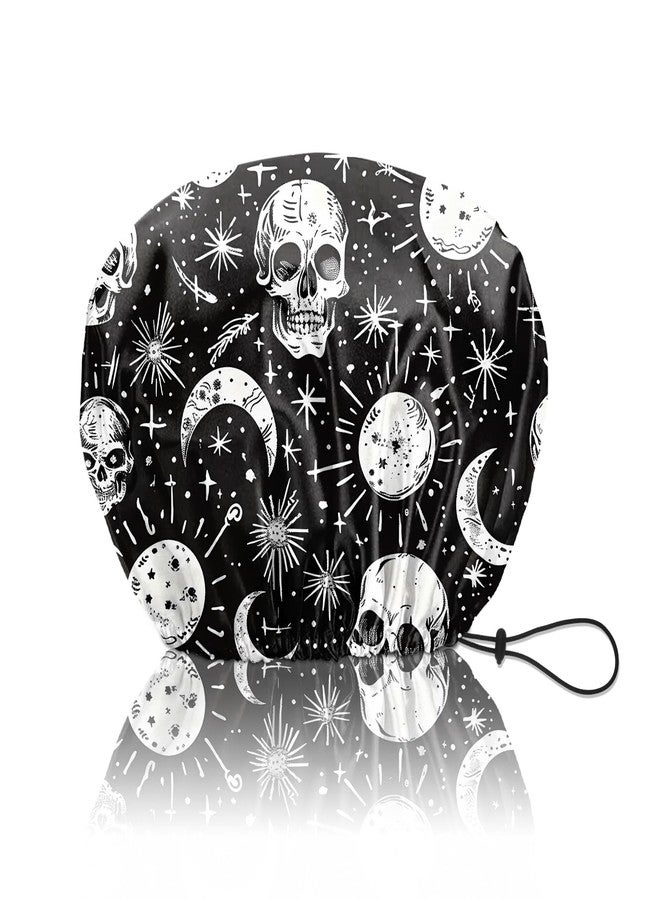 BHAHB Shower Cap Reusable Double Layer Adjustable Elastic Waterproof EVA Hair Bath Caps for Women Girls Cute Aesthetic-Skull - Image 1