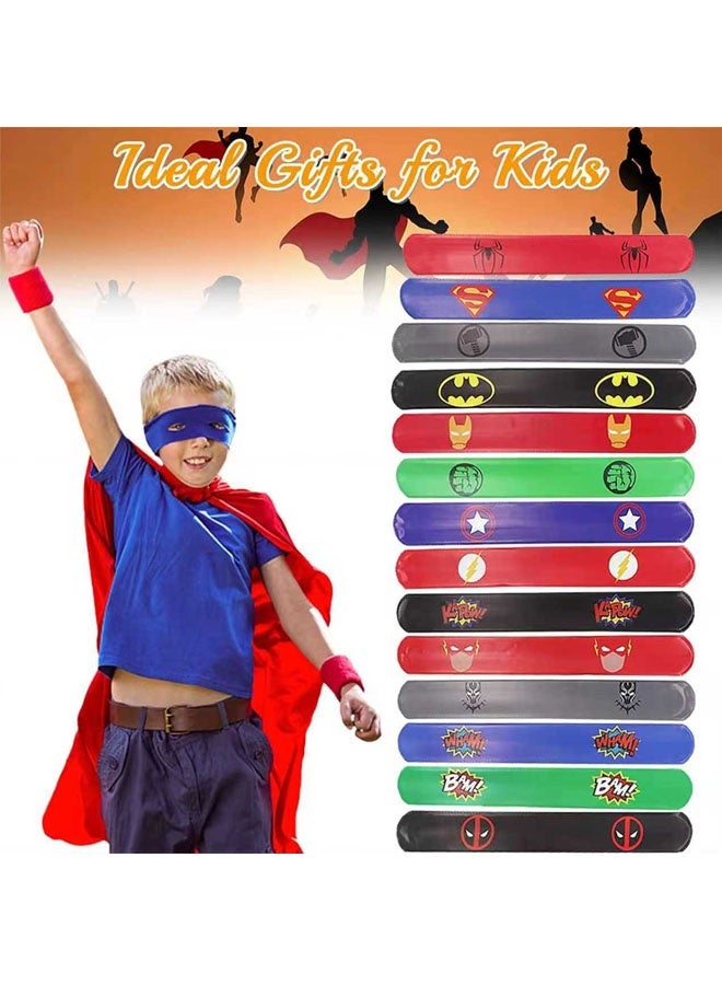 Beauenty 60Pcs Superhero Party Favors,36Pcs Bracelets Slap 24Pcs Tattoo Sticker for Kids Girls Boys School Classroom Exchange Prizes Gifts (60PC) - Image 3