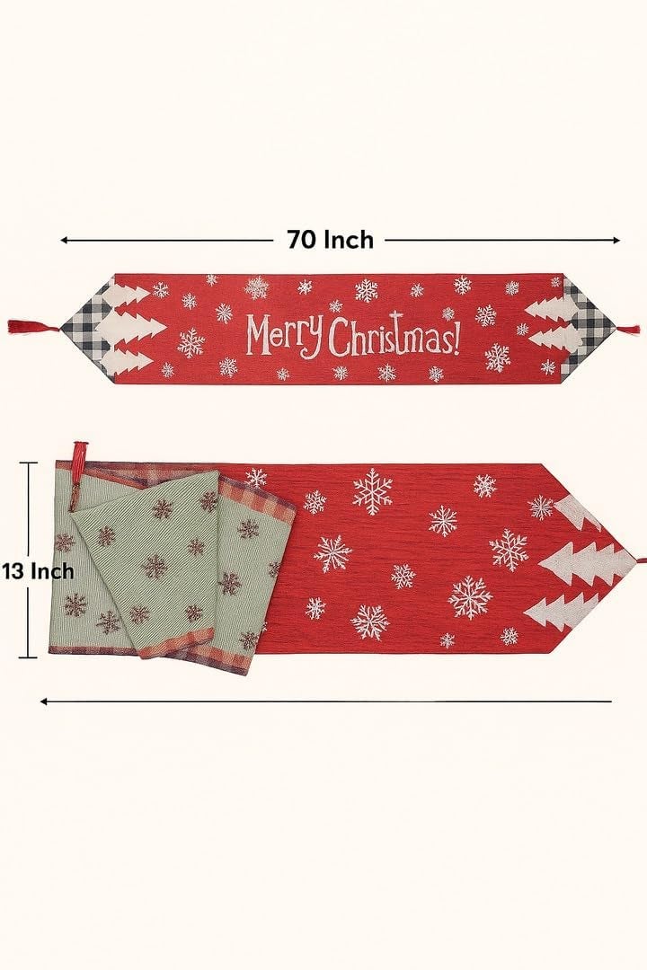 CORALTREE Coral Tree Red Christmas Table Runner – 70 x 13 Inch | Woven Cotton Blend with Snowflake & Christmas Tree Design | Decorative Festive Dining Table Décor for Home - Image 3