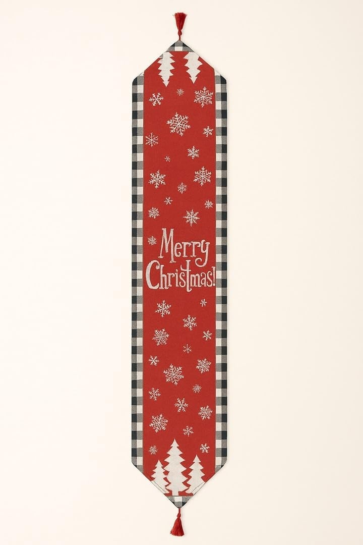CORALTREE Coral Tree Red Christmas Table Runner – 70 x 13 Inch | Woven Cotton Blend with Snowflake & Christmas Tree Design | Decorative Festive Dining Table Décor for Home - Image 5
