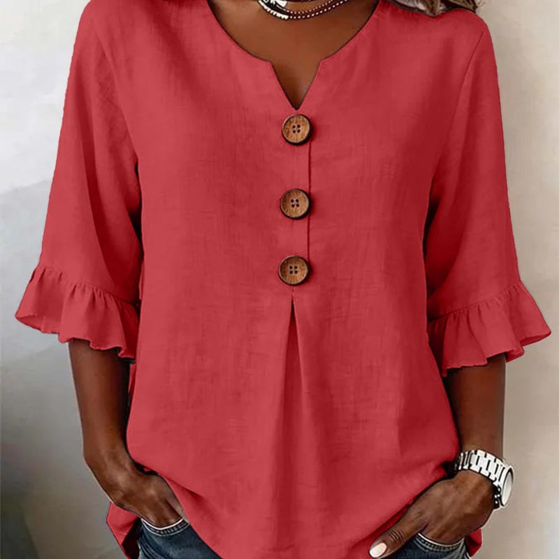 Women's V-Neck Ruffle Sleeve Button Blouse - Summer 2026 - Image 5