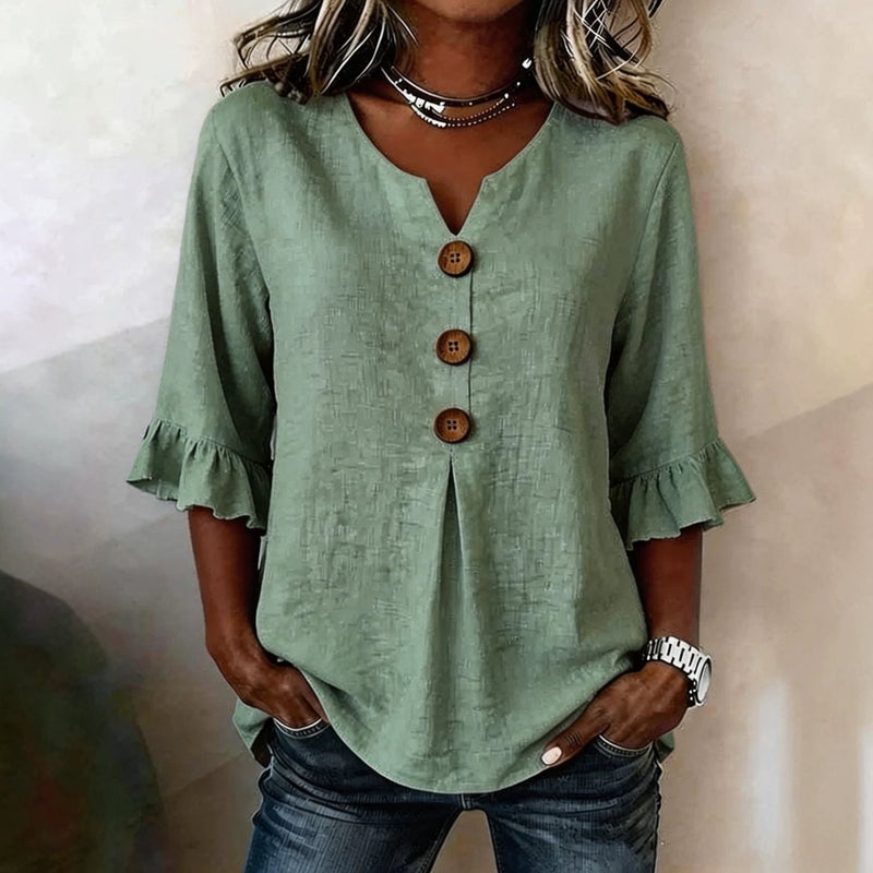 Women's V-Neck Ruffle Sleeve Button Blouse - Summer 2026 - Image 4