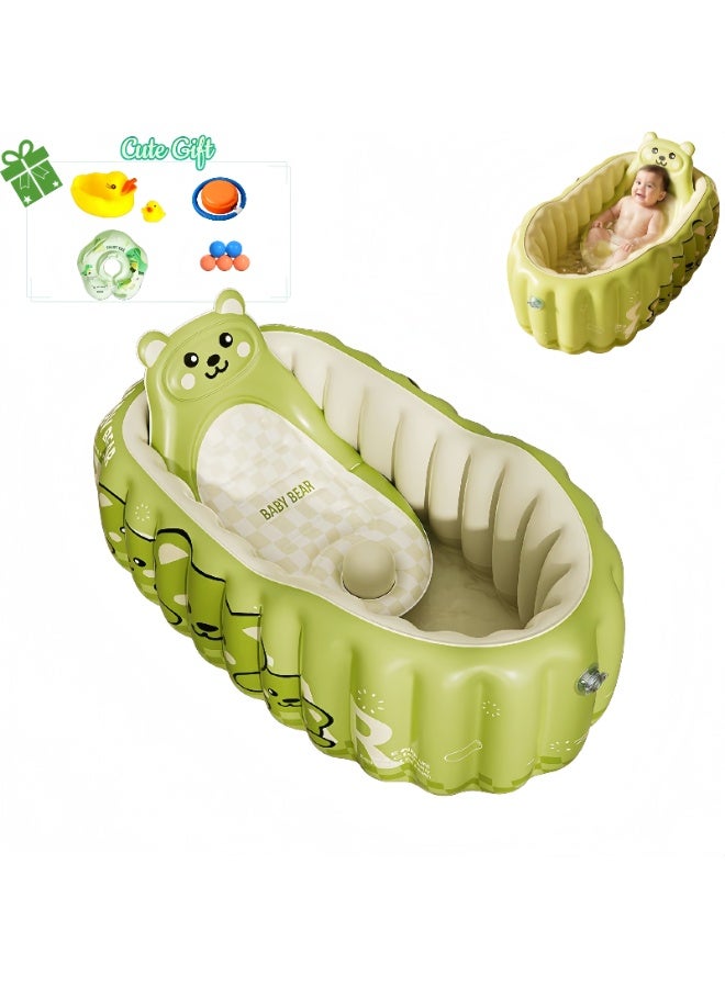 LBMT Baby Inflatable Bathtub, Portable Travel Baby Infant Bath Tub, Toddler Bathtub with Air Pump,Bath Pad,9.5cm Dinosaur patterned Neck Collar and Cute Toys,Foldable Non-Slip Shower Basin Mini Air Swimming Pool for Newborn (Cute Bear Green) - Image 1