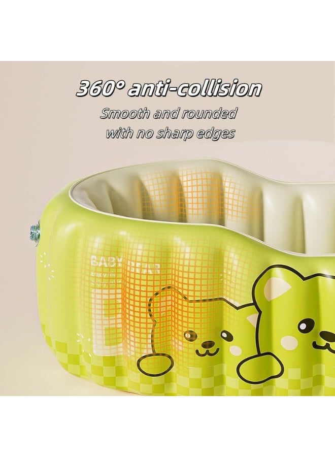 LBMT Baby Inflatable Bathtub, Portable Travel Baby Infant Bath Tub, Toddler Bathtub with Air Pump,Bath Pad,9.5cm Dinosaur patterned Neck Collar and Cute Toys,Foldable Non-Slip Shower Basin Mini Air Swimming Pool for Newborn (Cute Bear Green) - Image 3