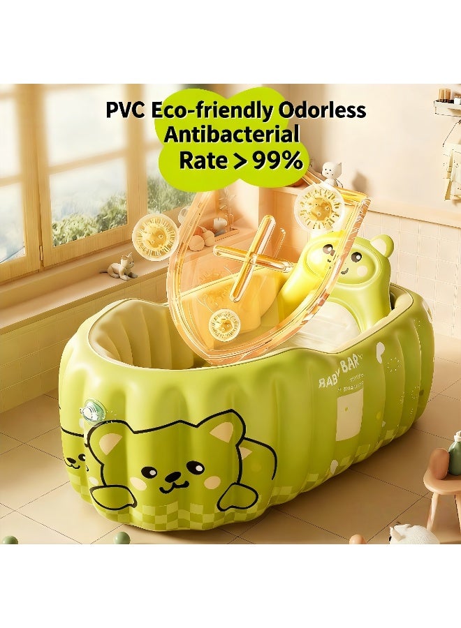 LBMT Baby Inflatable Bathtub, Portable Travel Baby Infant Bath Tub, Toddler Bathtub with Air Pump,Bath Pad,9.5cm Dinosaur patterned Neck Collar and Cute Toys,Foldable Non-Slip Shower Basin Mini Air Swimming Pool for Newborn (Cute Bear Green) - Image 4