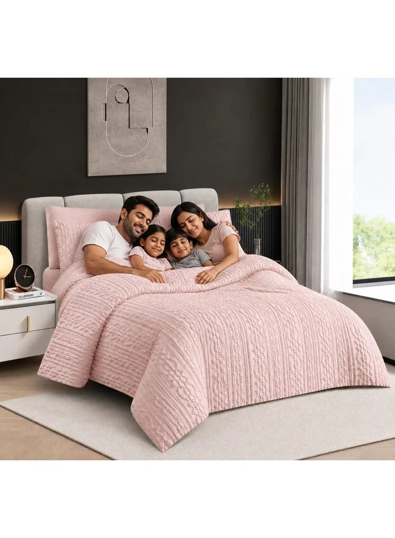 دريمزون طقم لحاف وردي مقاس "كينغ" (King Size) مكون من 6 قطع - طقم سرير فاخر مع أكياس وسائد متناسقة (اللون الوردي) - Image 5