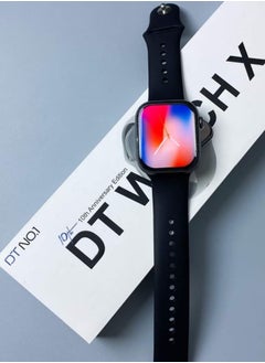 ساعة DT Watch X هي ساعة ذكية تجمع بين التكنولوجيا الحديثة والتصميم العصري. تتميز بتصميم أنيق وشاشة عالية الدقة، وعادة ما تأتي مع العديد من الميزات مثل:  1. الشاشة: شاشة ملونة تعمل باللمس، تقدم عرضًا دقيقًا وواضحًا للمعلومات.