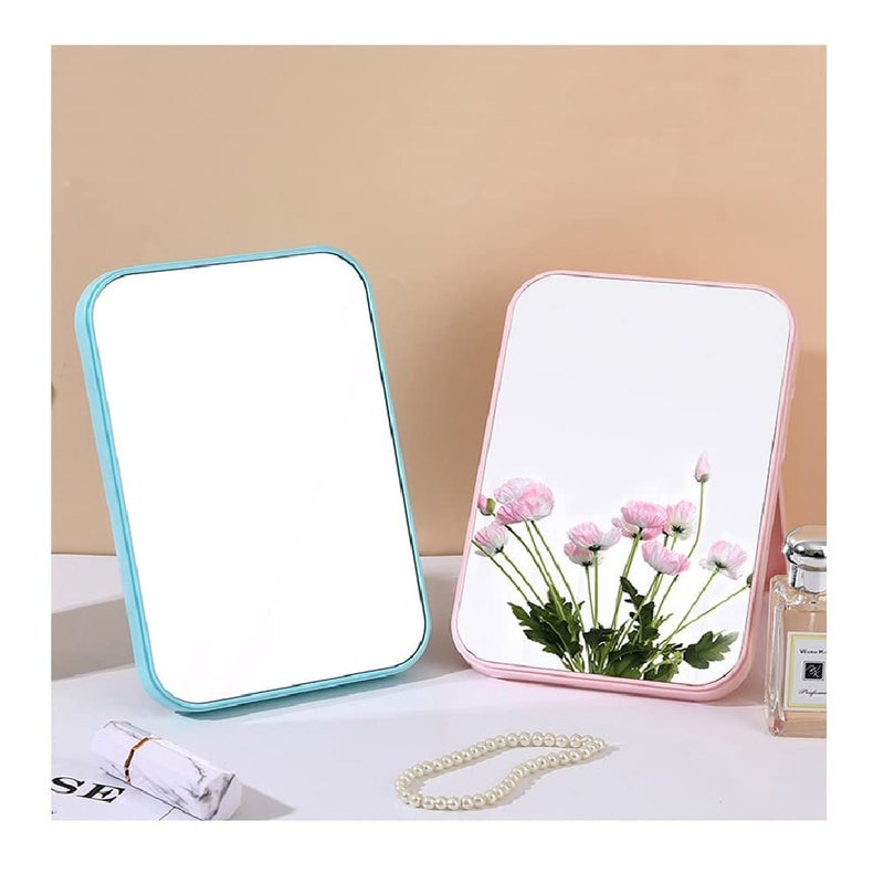 Nathgra Desktop Makeup MirrorFoldable Makeup Mirror Simple Portable Princess Mirror Square Mirror Makeup Mirror Small Mirror with Stand for Women Blue - Image 2