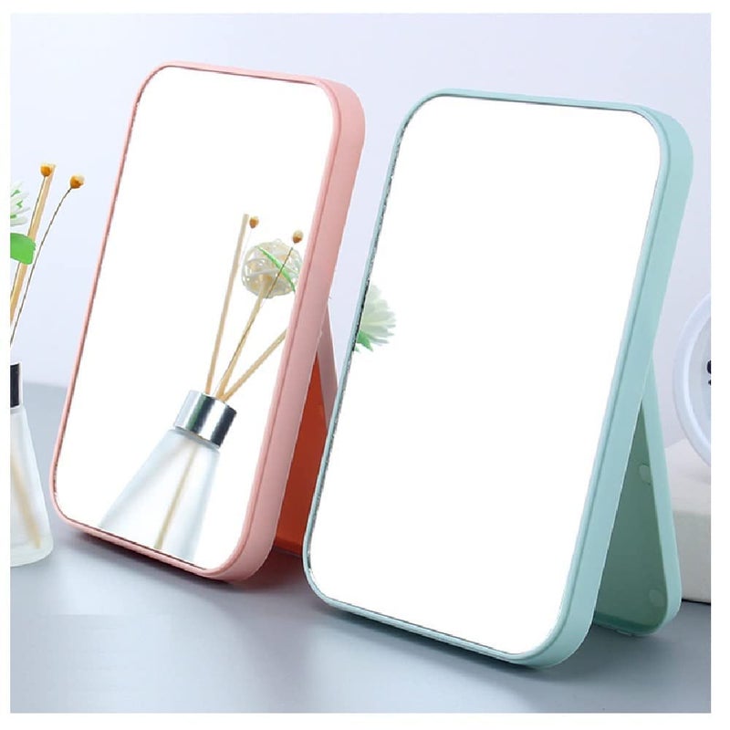 Nathgra Desktop Makeup MirrorFoldable Makeup Mirror Simple Portable Princess Mirror Square Mirror Makeup Mirror Small Mirror with Stand for Women Blue - Image 4