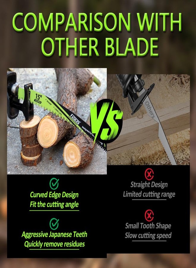 FACHLICH 15" Japanese Teeth Reciprocating Saw Blades Wood Pruning - FACHLICH 4pcs Curved Edge 6TPI for Tree Trimming, Wood Cutting, Cr-V Sabre Sawzall Blades Better Wear Resistance - Image 5