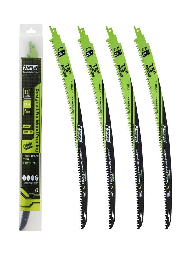 FACHLICH 15" Japanese Teeth Reciprocating Saw Blades Wood Pruning - FACHLICH 4pcs Curved Edge 6TPI for Tree Trimming, Wood Cutting, Cr-V Sabre Sawzall Blades Better Wear Resistance - Image 1