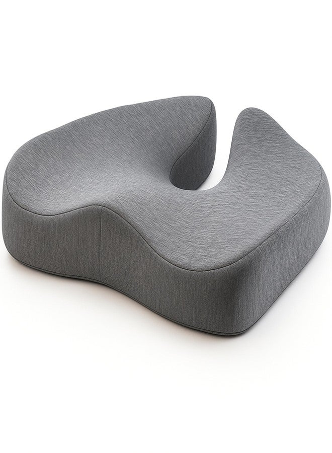 ORTHICO Gel Memory Foam Coccyx Seat Cushion - Orthopedic Tailbone & Sciatica Relief Cushion for Office Chair, Car & Wheelchair - Large, Grey, Washable Cover, 1-Year Warranty - Image 1