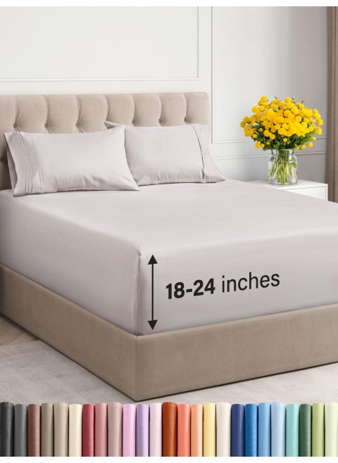 Extra Deep Twin XL Sheet Set  4 Piece Breathable  Cooling Sheets  Hotel Luxury Bedding Set w1824 Inch Extra Deep Pockets  Easy Fit  Super Soft Wrinkle Free  Comfy  Light Grey Twin XL Size