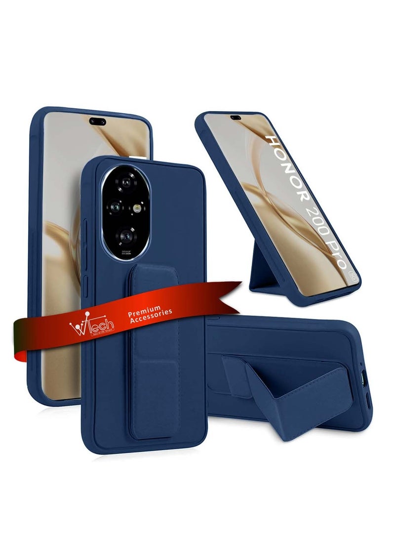 دبليو تيك Honor 200 Pro 5G 2024 قبضة يد قابلة للطي بمسند مغناطيسي وحزام معصم وقبضة إصبع مع غطاء علبة حديد مدمج باللون الأزرق الداكن - Image 1
