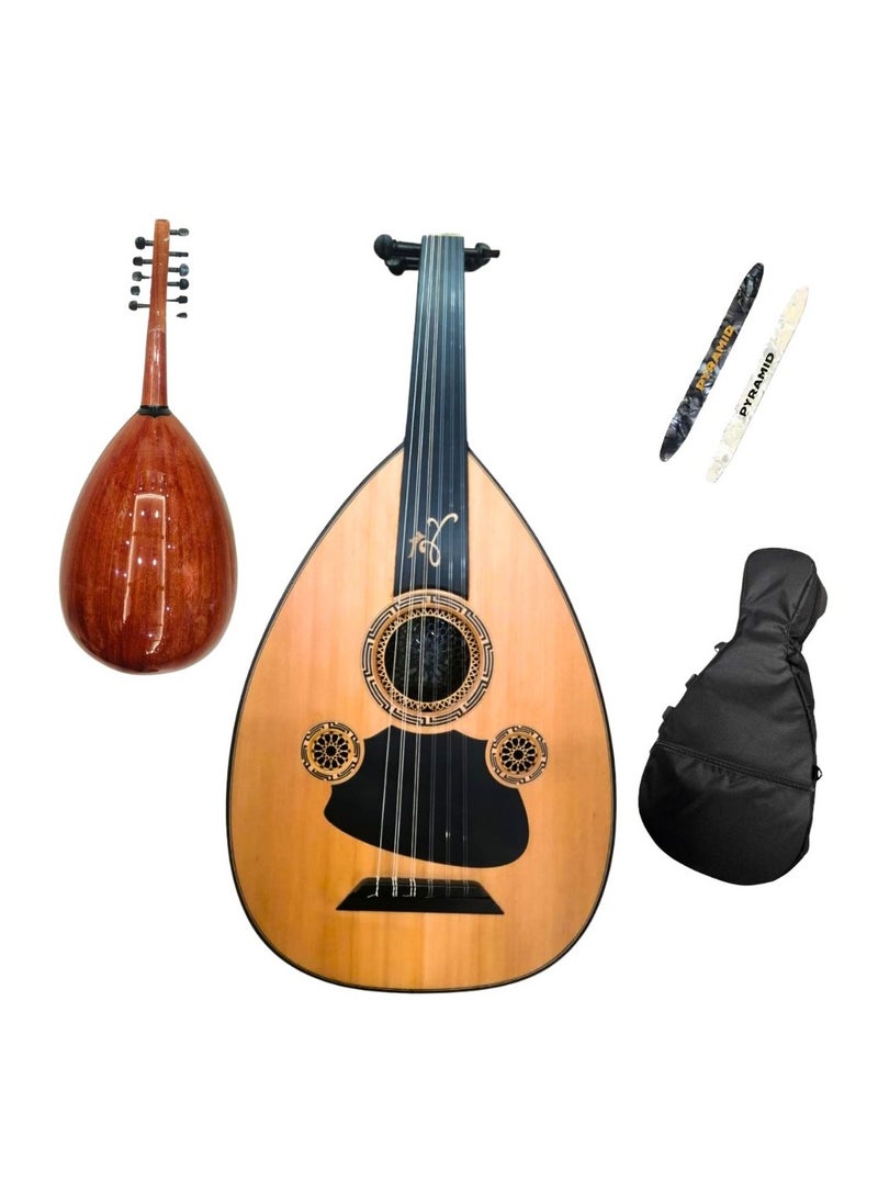 Al-Karz Music - Zeryab Professional Shami Oud T3 Cedar Top Walnut Back Ebony Fingerboard Aurora Strings Includes Padded Bag and Two Pyramid Picks - Image 1