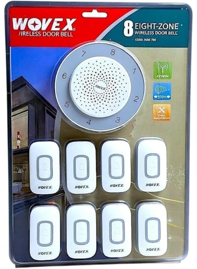 NOVEX 8-Zone Wireless Doorbell System with 8 Remote Buttons, 500m Range, LED Indicator – Model NDB-708 - Image 1