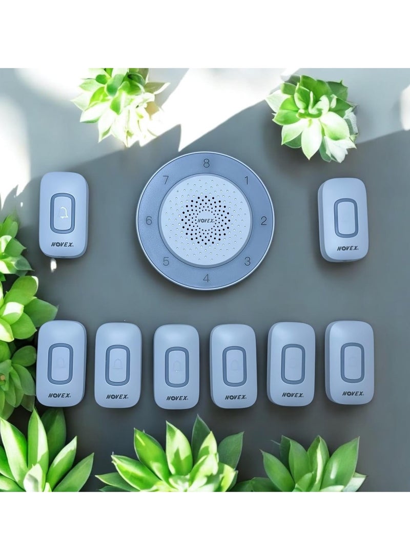 NOVEX 8-Zone Wireless Doorbell System with 8 Remote Buttons, 500m Range, LED Indicator – Model NDB-708 - Image 2