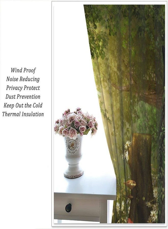 JanJCurt ستائر JanJCurt Dream Forest، جميلة وساحرة، مستوحاة من حكايات الخيال، بتصميم غابة مورقة، وجذوع فطر، وأزهار. مناسبة للمطبخ، ستائر معتمة للنوافذ، ديكور، لوحتان، لون أخضر، 42 × 45 بوصة. - Image 5