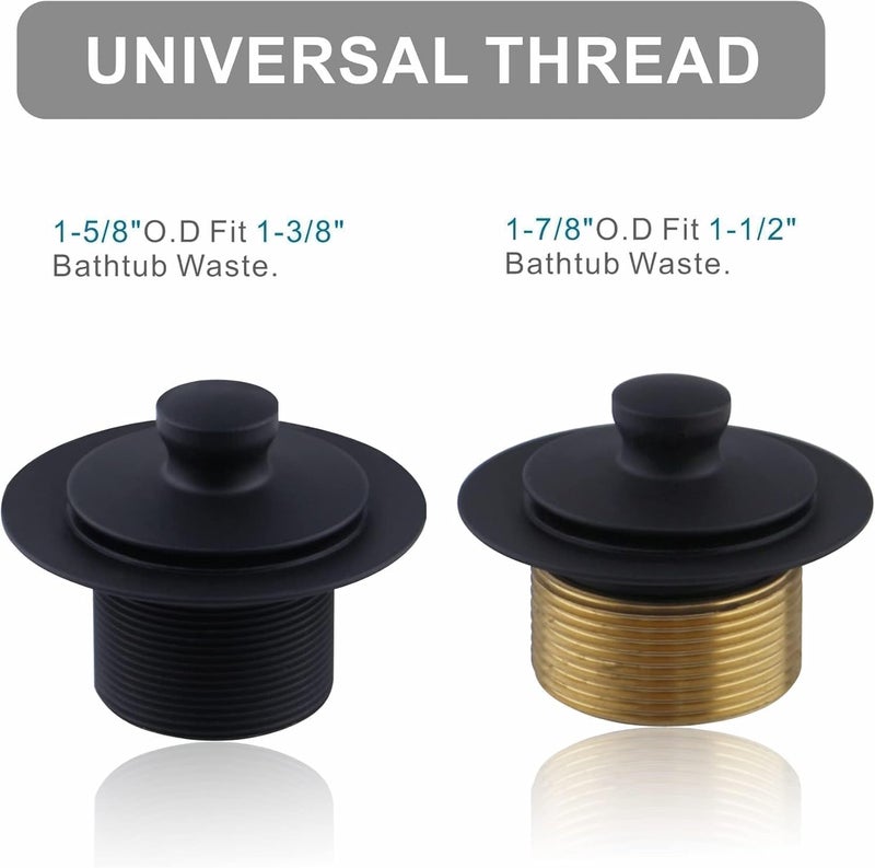 WELSAN Matte Black Tub Drain and Overflow Kit with Single Hole Overflow Faceplate, Universal All Metal Lift & Turn Black Bathtub Drain Kit with Fine/Coarse Thread Conversion Twist Trim Kit Assembly - Image 4