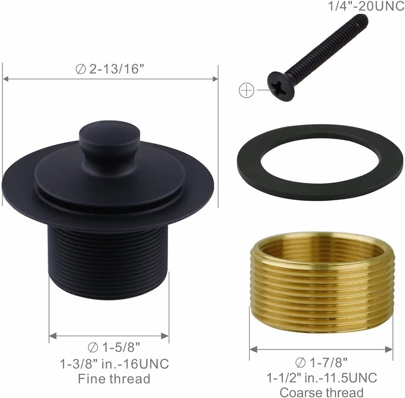 WELSAN Matte Black Tub Drain and Overflow Kit with Single Hole Overflow Faceplate, Universal All Metal Lift & Turn Black Bathtub Drain Kit with Fine/Coarse Thread Conversion Twist Trim Kit Assembly - Image 5
