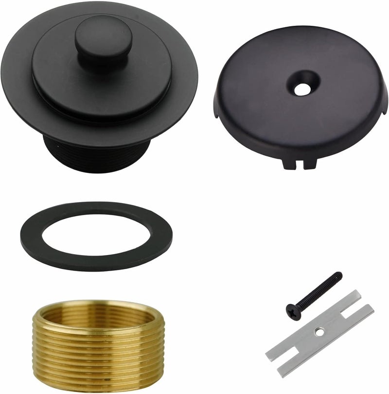WELSAN Matte Black Tub Drain and Overflow Kit with Single Hole Overflow Faceplate, Universal All Metal Lift & Turn Black Bathtub Drain Kit with Fine/Coarse Thread Conversion Twist Trim Kit Assembly - Image 1