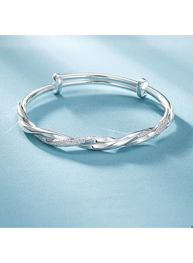 Fashion Silver Plated Bangle Bracelets for Women, Simple Matte Finish Adjustable Cuff Bangles, Elegant Fashion Jewelry Gift for Mom Wife Valentine Mother's Day - Image 3