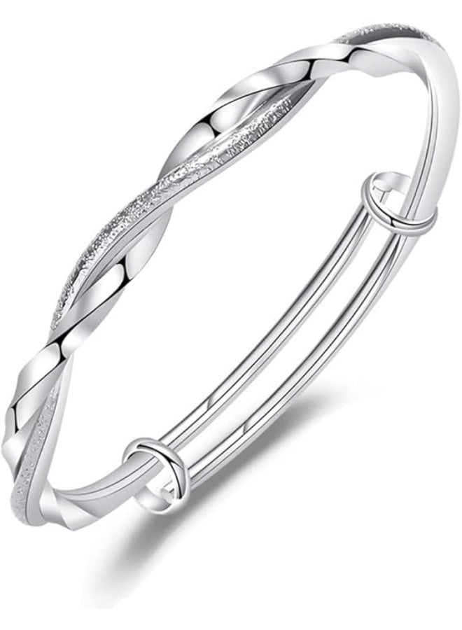 Fashion Silver Plated Bangle Bracelets for Women, Simple Matte Finish Adjustable Cuff Bangles, Elegant Fashion Jewelry Gift for Mom Wife Valentine Mother's Day - Image 1