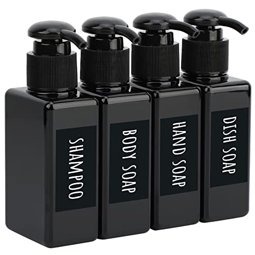 Segbeauty Black Plastic Square Shower Dispenser 4pcs 34oz Empty Hand Soap Bottles with Label 100ml Refillable Press Pump Portable Lotion Dispenser Liquid Container for Travel Bathroom Hotel Kitchen - Image 2