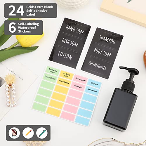 Segbeauty Black Plastic Square Shower Dispenser 4pcs 34oz Empty Hand Soap Bottles with Label 100ml Refillable Press Pump Portable Lotion Dispenser Liquid Container for Travel Bathroom Hotel Kitchen - Image 5