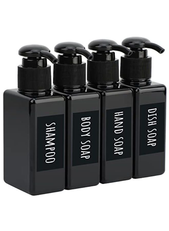 Segbeauty Black Plastic Square Shower Dispenser 4pcs 34oz Empty Hand Soap Bottles with Label 100ml Refillable Press Pump Portable Lotion Dispenser Liquid Container for Travel Bathroom Hotel Kitchen - Image 1
