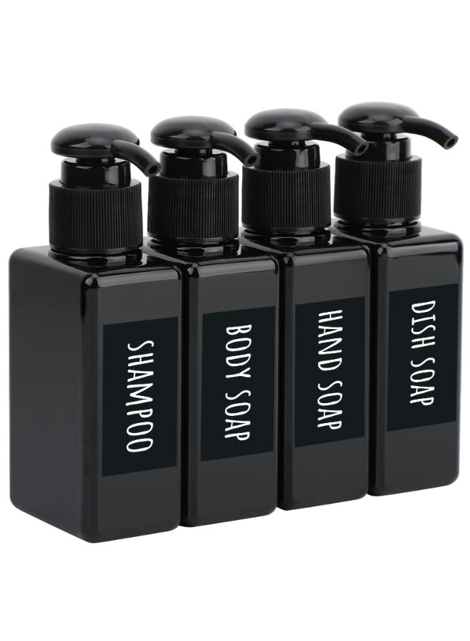 Segbeauty Black Plastic Square Shower Dispenser 4pcs 34oz Empty Hand Soap Bottles with Label 100ml Refillable Press Pump Portable Lotion Dispenser Liquid Container for Travel Bathroom Hotel Kitchen - Image 3