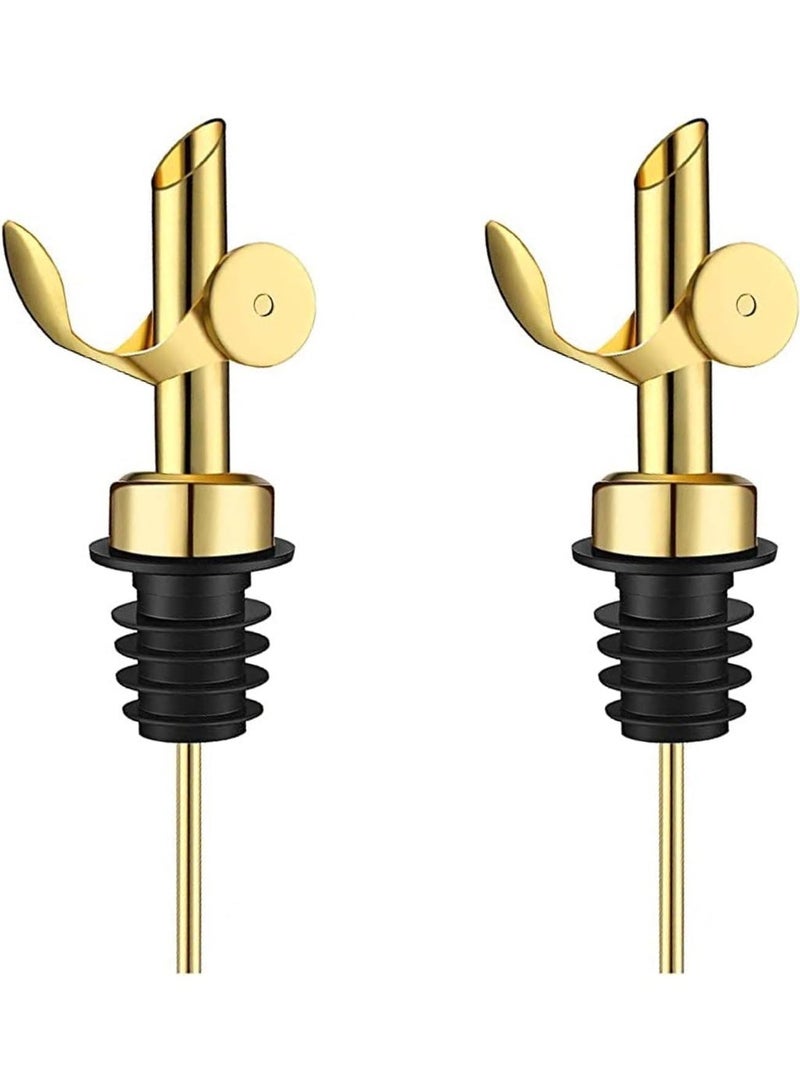 2 Pcs Stainless Steel Pourers, Automatic Opening and Closing Spout, Olive Oil Spout, Pour Spouts, for Olive Oil, Vinegar, Wine and Other Liquid Bottles（Gold） - Image 1