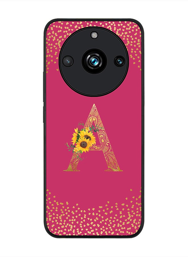 Stylizedd Rugged Black Edge case for Realme 11 Pro/Realme 11 Pro+, Slim fit   Custom Monogram Initial Letter Mandala Floral Pattern Alphabet- A (Dark Pink Rose) - Image 1