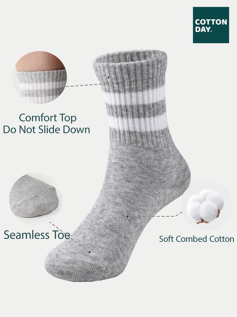COTTON DAY Unisex School Kids Boys Girls Soft Cotton Athletic Socks with Black Gray Stripes 10-12 Years XL (12) - Image 4