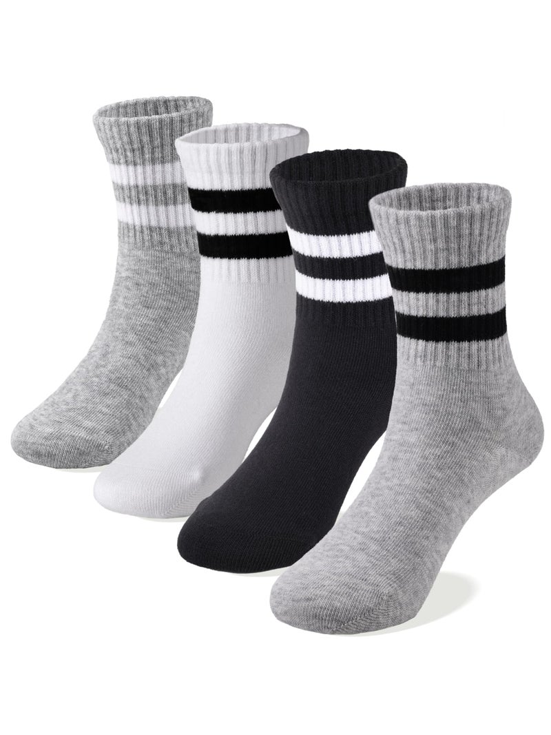 COTTON DAY Unisex School Kids Boys Girls Soft Cotton Athletic Socks with Black Gray Stripes 10-12 Years XL (12) - Image 1