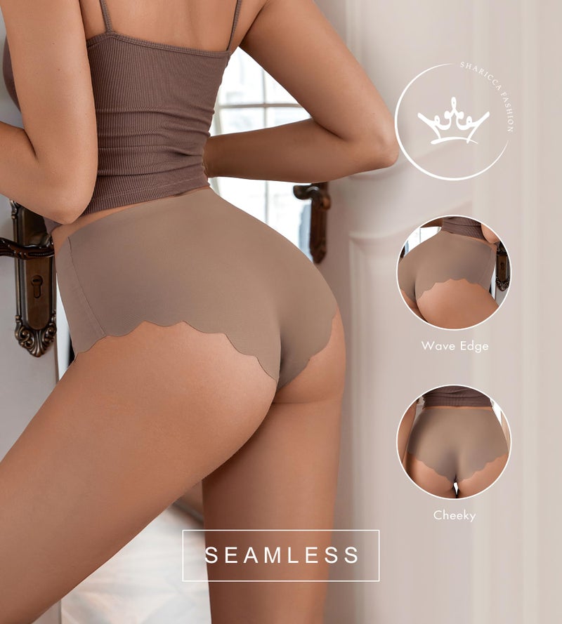 SHARICCA Seamless High Waisted Underwear for Women Cheeky Underwear Wave Edge No Show Bikini Panties Ribbed Panties Pack,5P01,L - Image 3