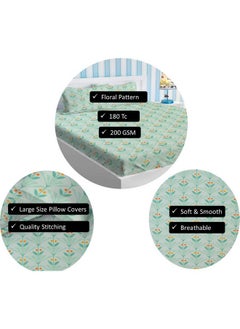 BSB HOME BSB HOME Style Cotton Feel Glace Cotton Elastic Fitted Printed King Size Double Bed Bedsheet with 2 Pillow Cover (78"X72", Small Leaf Printed- Pastel Green), 180 Tc  - Image 3