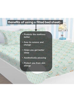 BSB HOME BSB HOME Style Cotton Feel Glace Cotton Elastic Fitted Printed King Size Double Bed Bedsheet with 2 Pillow Cover (78"X72", Small Leaf Printed- Pastel Green), 180 Tc  - Image 2