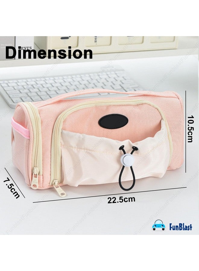 فنبلاست حقيبة أقلام فن بلاست للبنات - حقيبة كبيرة بسحاب مع جيب برباط، حقيبة أنيقة، حقيبة أقلام كاواي، حقائب لطيفة للبنات، حقيبة متعددة الأغراض للأطفال والكبار (وردي) - Image 3