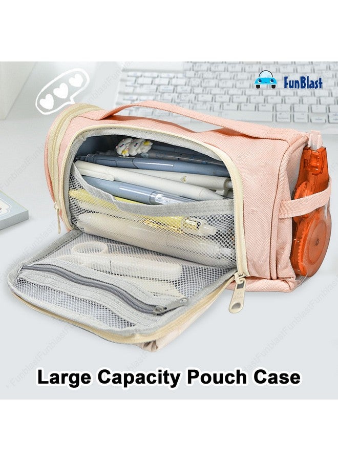فنبلاست حقيبة أقلام فن بلاست للبنات - حقيبة كبيرة بسحاب مع جيب برباط، حقيبة أنيقة، حقيبة أقلام كاواي، حقائب لطيفة للبنات، حقيبة متعددة الأغراض للأطفال والكبار (وردي) - Image 2