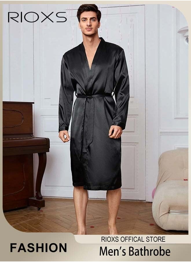RIOXS - Men's Silky Satin Robe with Adjustable Tie, Skin-friendly Lightweight Kimono Bathrobe, Stylish Comfortable Nightgown, Great for Daily Wear, Beach Wear, Loungewear or Other Casual Occasions - Image 1
