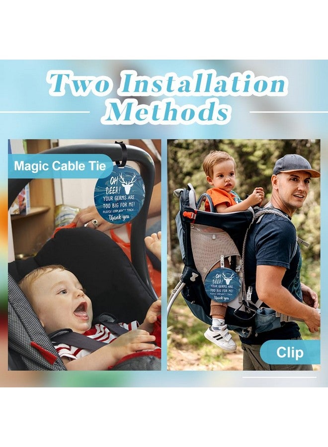 PLIGREAT 2 Pack No Touching Baby Car Seat Sign, No Kissing Baby Stroller Tag with Hanging Straps and Clip, No Touch Baby Safety Sign for Baby Girl Boy, Blue - Image 4