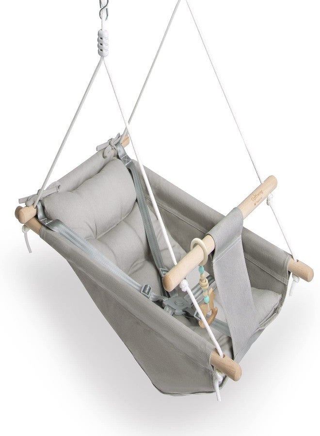 gladswing Baby Swing Indoor and Outdoor, Canvas Hammock Swing for Baby to Toddler with a Comfortable Seat, Macaroon Wooden Toy, Adjustable 5-Point Harness,3 Modes,Gift for Baby Boys Girls, Grey - Image 1